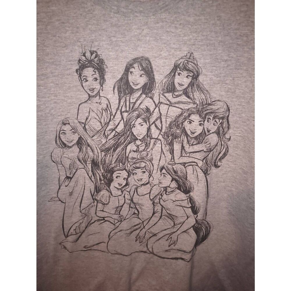 Disney Princess T-Shirt Women's Size 2X Gray Charcoal Sketch Style - Picture 3 of 8